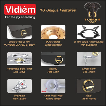 Vidiem Tusker Gold Glass Top Gas Stove