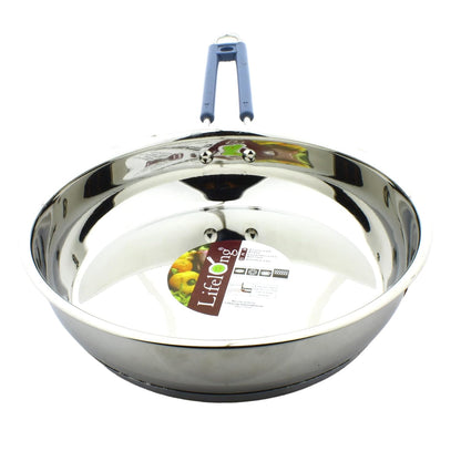 Stainless Steel Fry Pan | 10.5 inches | Heavy | Sandwich Bottom | with Lid