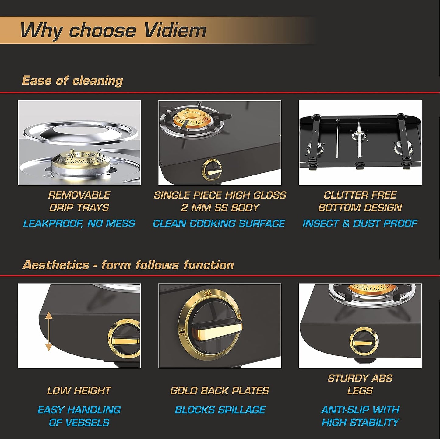 Vidiem Tusker Gold Glass Top Gas Stove