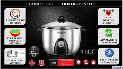 Panasonic SR-G18(SUS) 1.8 Litres Automatic Electric Rice Cooker Warmer With Triply Steel inner Container