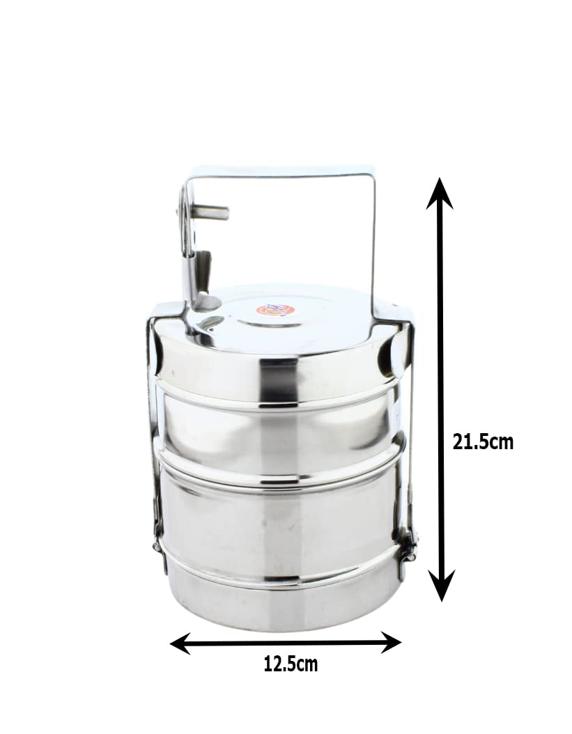 Stainless Steel 2 Tier Lunch Carrier | Tiffin Box (Size: 10x2)