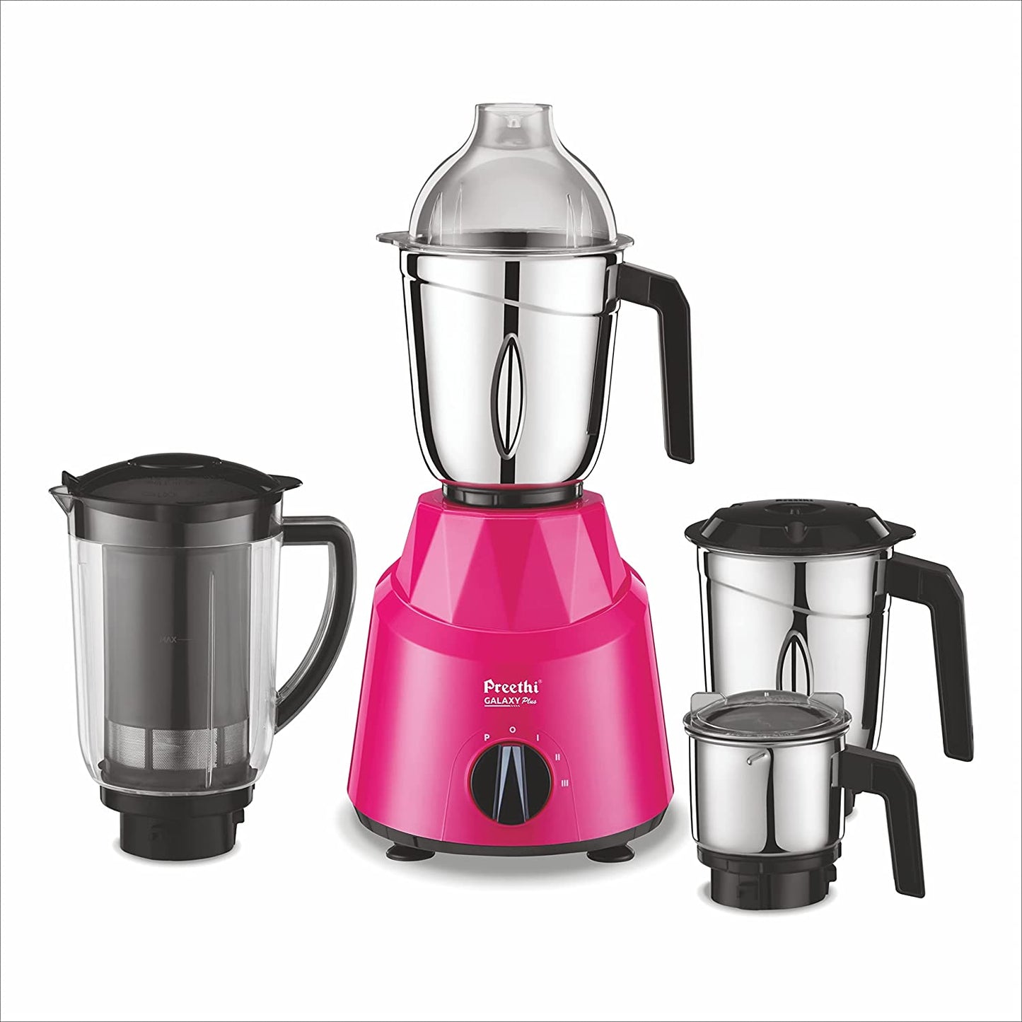 Preethi Galaxy Plus MG-250 Mixer grinder | 750 watt | Pink/Black | 4 Jars - Super Extractor juicer Jar, Vega W5 Motor with 5yr Warranty & Lifelong Free Service