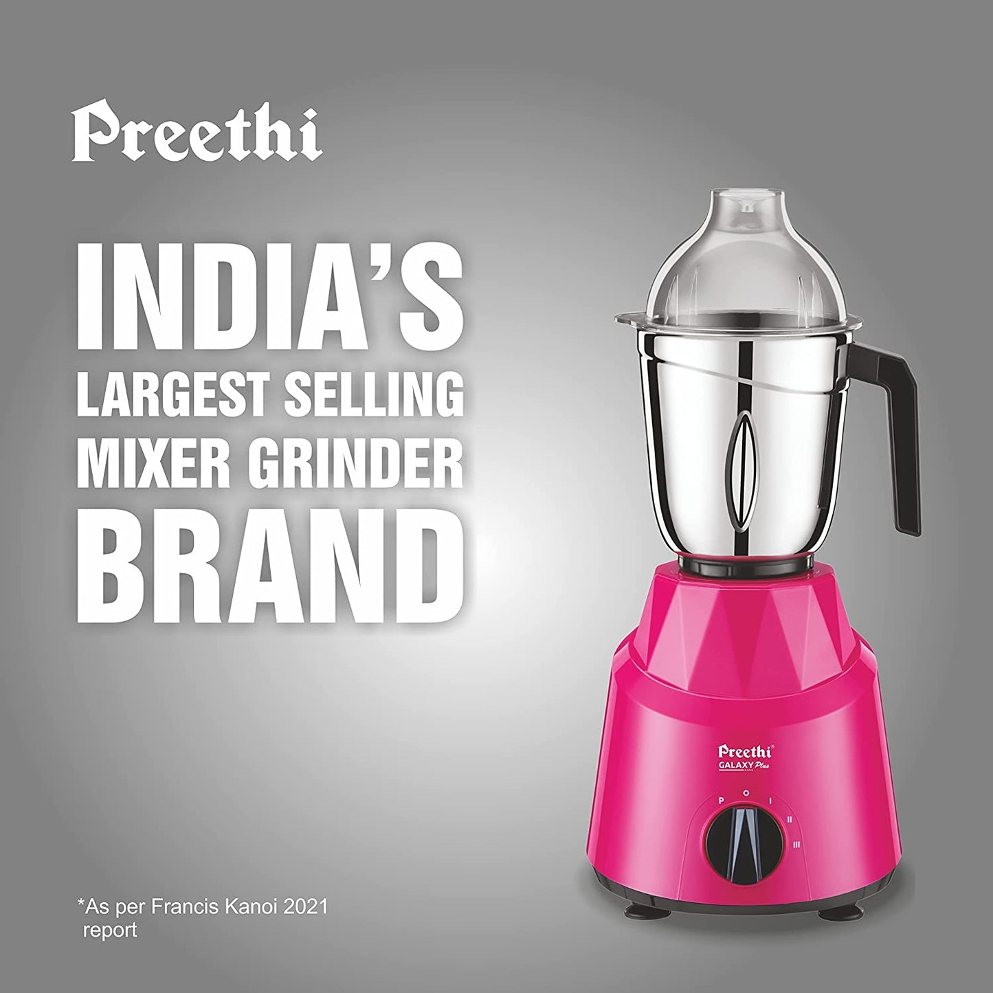 Preethi Galaxy Plus MG-250 Mixer grinder | 750 watt | Pink/Black | 4 Jars - Super Extractor juicer Jar, Vega W5 Motor with 5yr Warranty & Lifelong Free Service