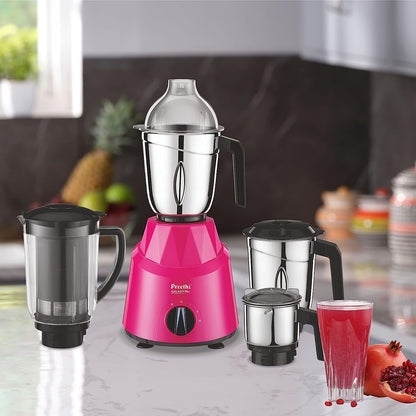 Preethi Galaxy Plus MG-250 Mixer grinder | 750 watt | Pink/Black | 4 Jars - Super Extractor juicer Jar, Vega W5 Motor with 5yr Warranty & Lifelong Free Service