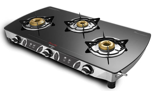 Preethi Blue Flame Blaze, 3 Burner Glass top Gas stove, 5 Yr Glass-Burner Warranty - GTS 117