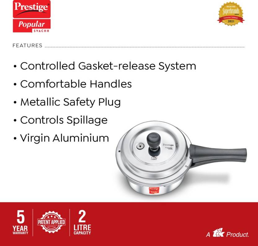 Prestige Popular Svachh 2 Litres Aluminium Pressure Cooker - 10164