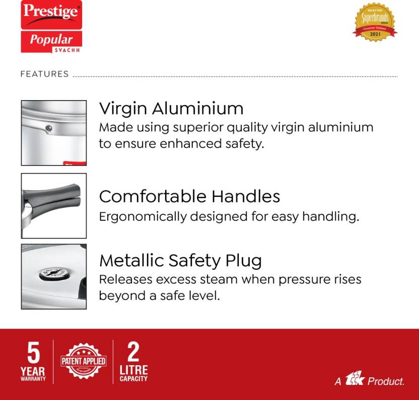 Prestige Popular Svachh 2 Litres Aluminium Pressure Cooker - 10164