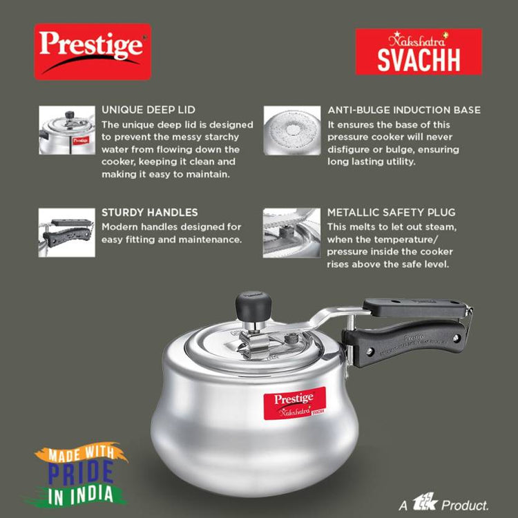 Prestige Nakshatra Plus Svachh 3 Litres Induction Bottom Aluminium Pressure Cooker - 10756
