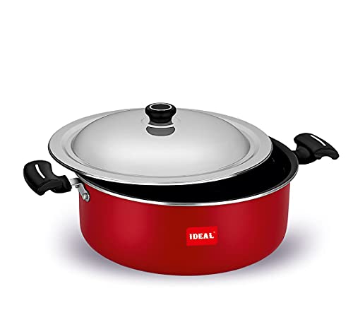 Ideal Non Stick Cookware Biriyani Pot, Silver & Red