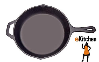eKitchen Induction Base Cast Iron Pan, 26 cm, Black