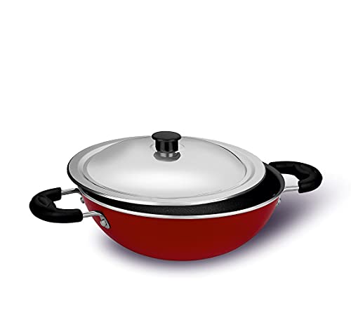 Ideal Non Stick Cookware Appam Pan - Deep, 210 Mm, Silver & Red