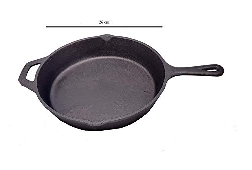 eKitchen Induction Base Cast Iron Pan, 26 cm, Black