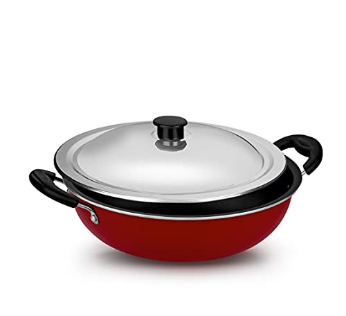 Ideal Non Stick Cookware Kadai, Silver & Red