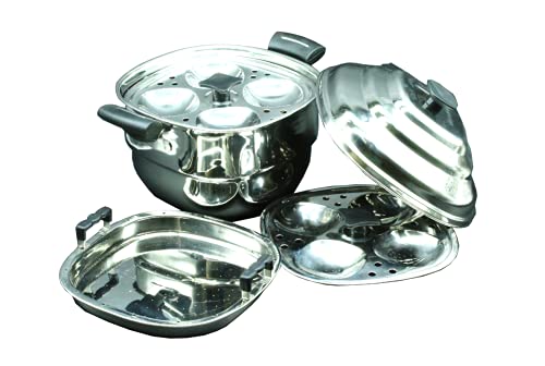 Stainless Steel Mahi Square Idli Cooker Cooks 16 Idlis and 1 Multi-Purpose Steamer Plate