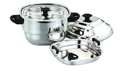 Stainless Steel Mahi Square Idli Cooker Cooks 16 Idlis and 1 Multi-Purpose Steamer Plate