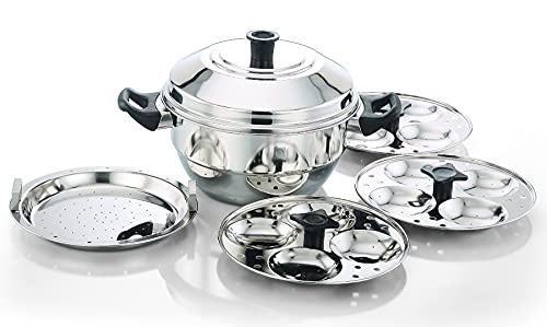 Stainless Steel 12 idlies Idli Maker | Steamer | Cooker 3 Plates and 1 Steamer Plate (Induction Compatible)