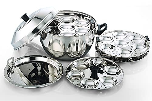 Stainless Steel 27 idlies Idli Maker | Steamer | Cooker 4 Plates and 1 Steamer Plate (Induction Compatible)