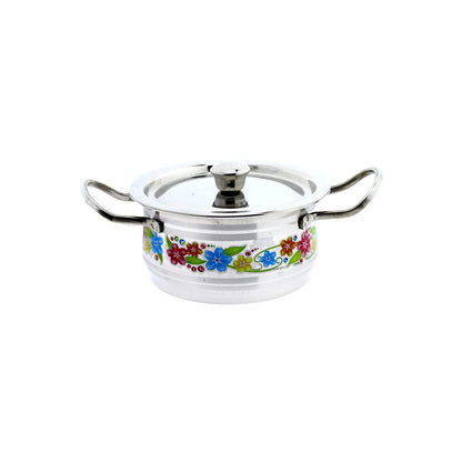 Stainless Steel Flower Design Serving Dish with Lid Set of 3 Pcs ( 12 cms, 14 cms, 16 cms )