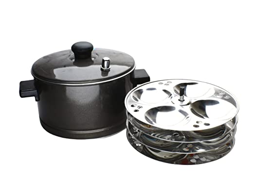 Black Aluminium Idli Cooker | Steamer | Maker (16 idlies | 4 Plates)