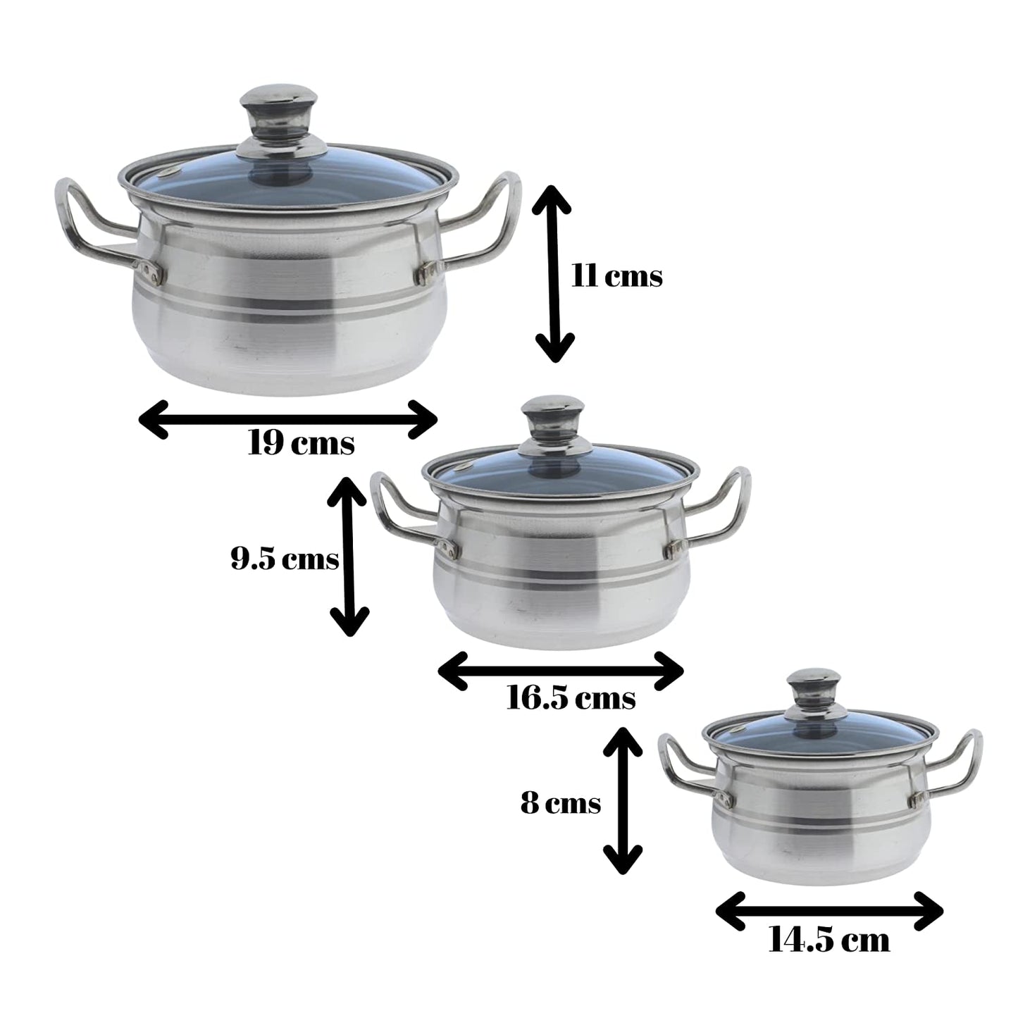 Stainless Steel Serving Dish with Lid Set of 3 Pcs ( 14.5 cms, 16.5 cms, 19 cms )