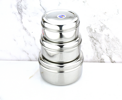 Stainless Steel Puri Dabba Set of 3 Pcs ( 11cm, 12.5cm, 14cm )