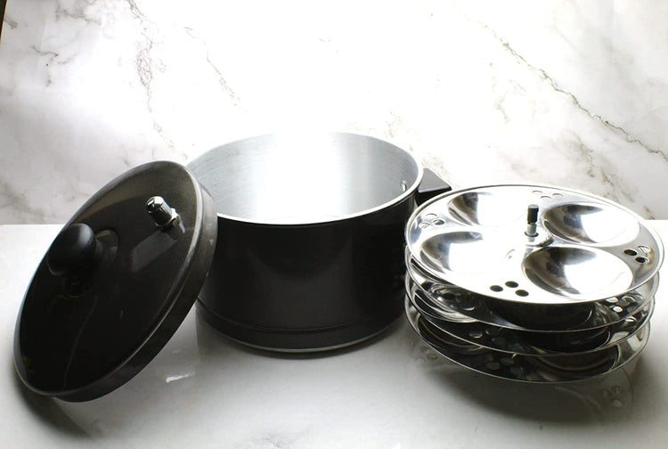 Black Aluminium Idli Cooker | Steamer | Maker (16 idlies | 4 Plates)