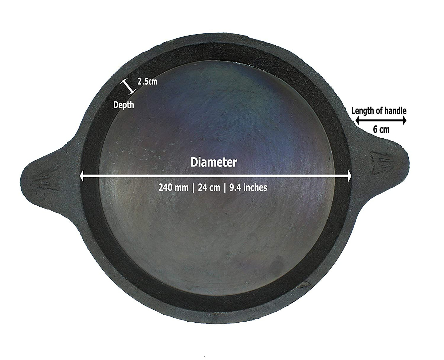 Fe+ Pre-Seasoned Cast Iron Induction Compatible Indian Skillet | Shallow Fry Pan | Omlete Pan