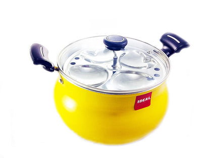 Ideal Combo Multipot and Glass Lid with Stainless Steel Hybrid Idly Plates For Induction (Yellow)