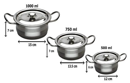 eKitchen Stainless Steel Serving Dish Set of 3 Pcs (12cm, 13.5cm, 15cm)