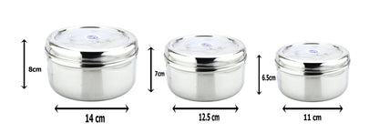 Stainless Steel Puri Dabba Set of 3 Pcs ( 11cm, 12.5cm, 14cm )