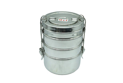 Stainless Steel 4 Tier Lunch Box | Tiffin Box (Size: 10x4)