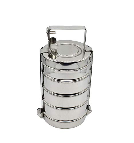 Stainless Steel 4 Tier Lunch Carrier | Tiffin Box - Wide