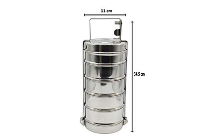 5 Tier Stainless Steel Lunch Carrier | Tiffin Box - Tall