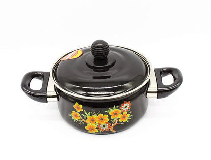 Cook and Serve Carbon Steel 1.5 litres Enamel Pot (Black)