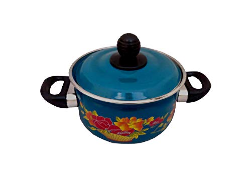 Cook and Serve Carbon Steel Enamel Pot 1.2Ltr (Blue - Flower Design)