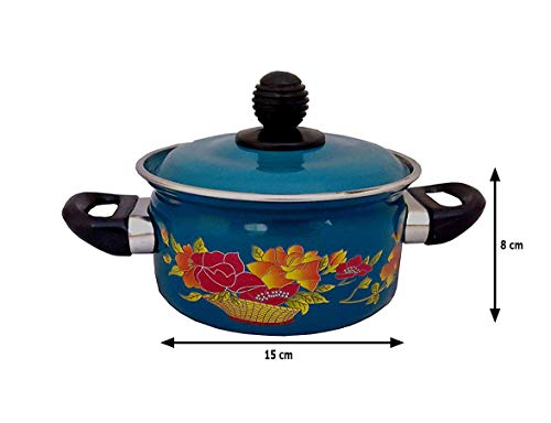 Cook and Serve Carbon Steel Enamel Pot 1.2Ltr (Blue - Flower Design)
