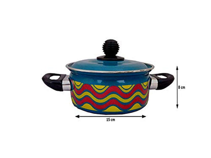 Cook and Serve Carbon Steel Enamel Pot 1.2Ltr (Blue - Zigzag Design)