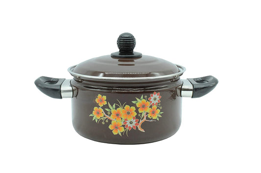 Cook and Serve Carbon Steel Enamel Pot 2500ml (Coffee Brown)