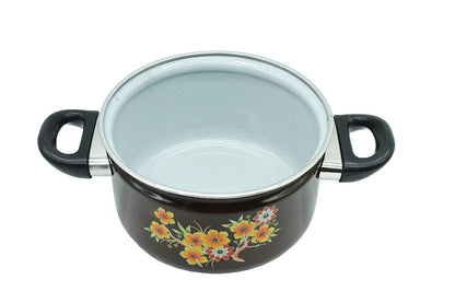 Cook and Serve Carbon Steel Enamel Pot 2500ml (Coffee Brown)