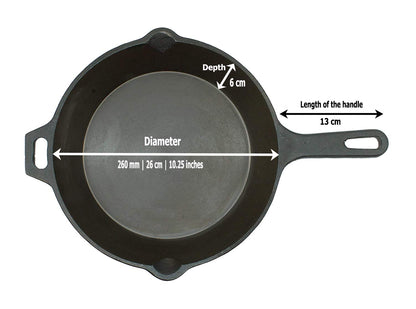 Fe+ Pre-Seasoned Cast Iron Induction Compatible Deep Skillet Fry Pan (26 cm | 10 Inch)
