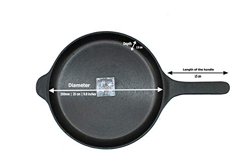 Fe+ Pre-Seasoned Cast Iron Shallow Fry Pan | Omlete Pan (25cm | 9.8 Inch)