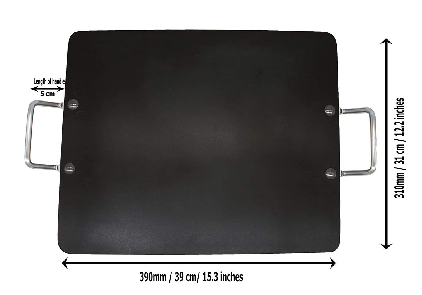 Fe+ Pre-Seasoned Mild Carbon Steel | Iron Rectangle Pathri Tawa 39cm X 31cm (Thickness-3mm)