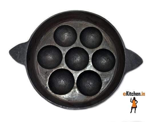 Pre-Seasoned Cast Iron Paniyaram Pan 18cm | 7 Pits (Induction Compatible )