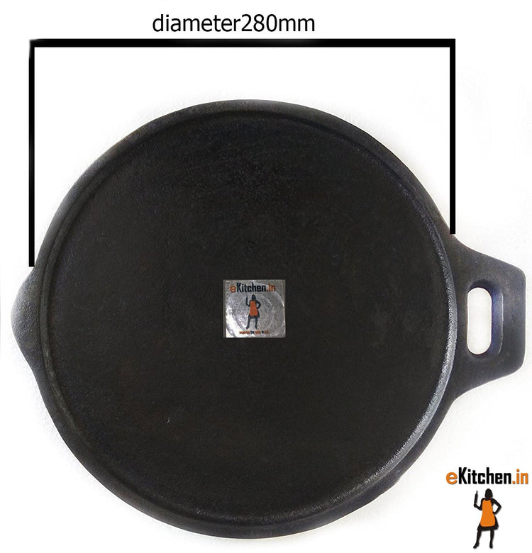 Fully Seasoned Cast Iron Flat Tawa | Dosa Kal 11 inch | 28 cms | Corner Thickness-11mm | Centre Thickness-6mm (Induction Compatible)
