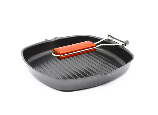 Nonstick Carbon Steel | Light Weight Iron Grill Pan 24cm With Foldable Handle