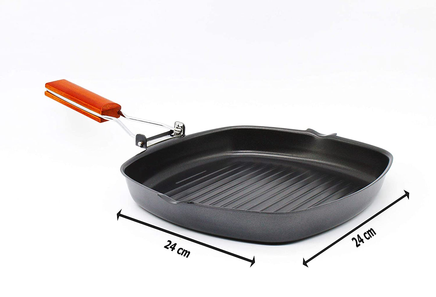 Nonstick Carbon Steel | Light Weight Iron Grill Pan 24cm With Foldable Handle