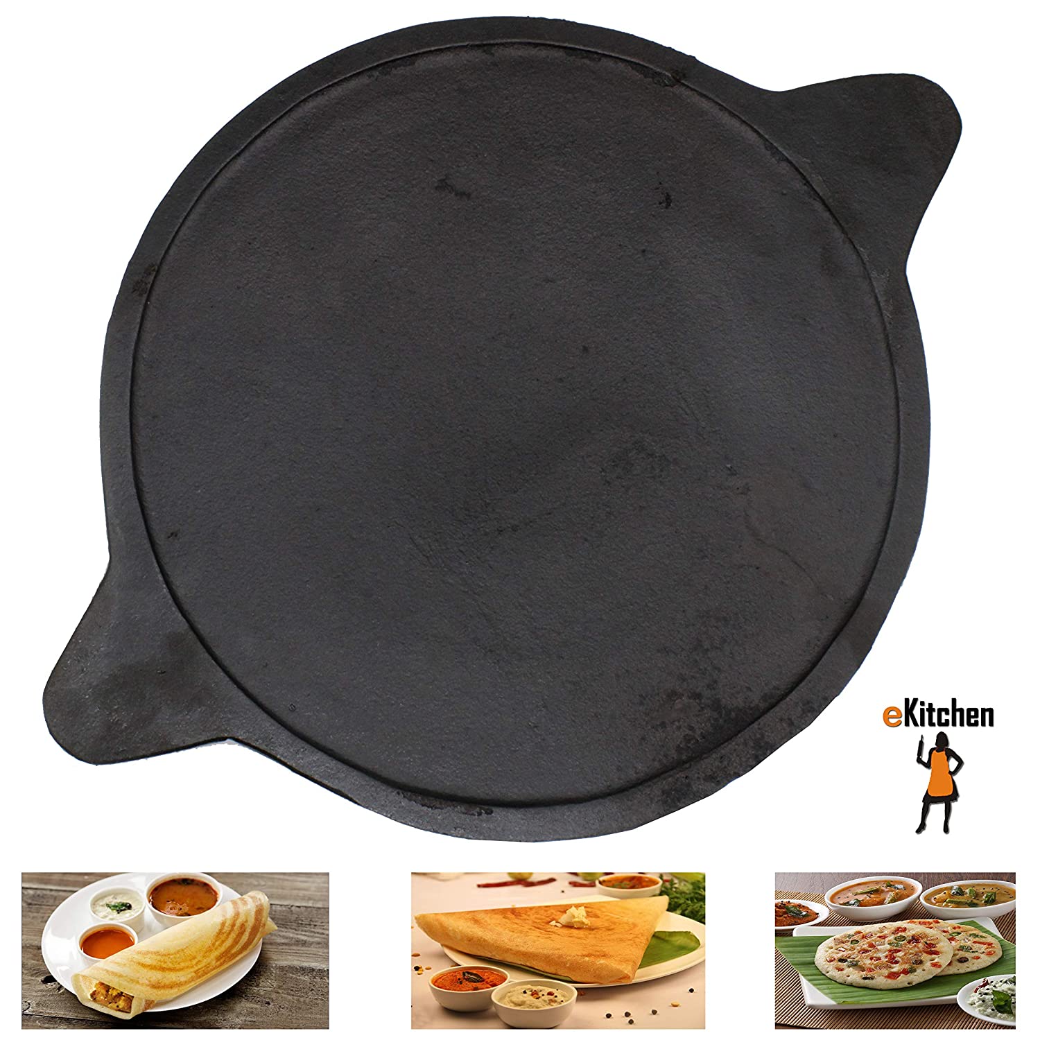 South Indian Cast Iron Seasoned Dosa,flat Dosa Kallu,traditional Tawa,premium  Quality,free Ladle and Oil Spreader,light Weight Dosa Pan 