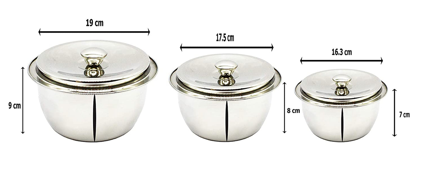 Stainless Steel Serving Bowl Set of 3 Pcs (19 cm, 17.5 cm, 16.3 cm)