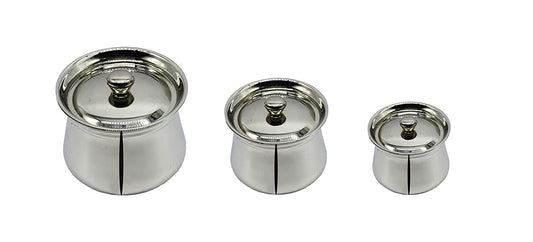 Stainless Steel Special Coil Handi Tall Serving Dish Pot Set of 3 Pcs - 10.5 cm, 12 cm, 14 cm