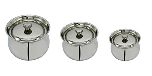 Stainless Steel Tomato Handi Chubby Serving Dish Pot Set of 3 Pcs - 10 cm,12 cm,15 cm